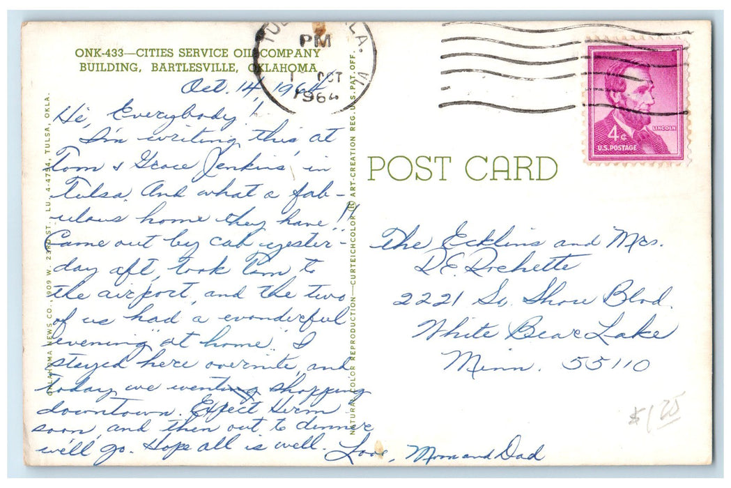 1964 Cities Service Oil Company Building Scene Bartlesville Oklahoma OK Postcard
