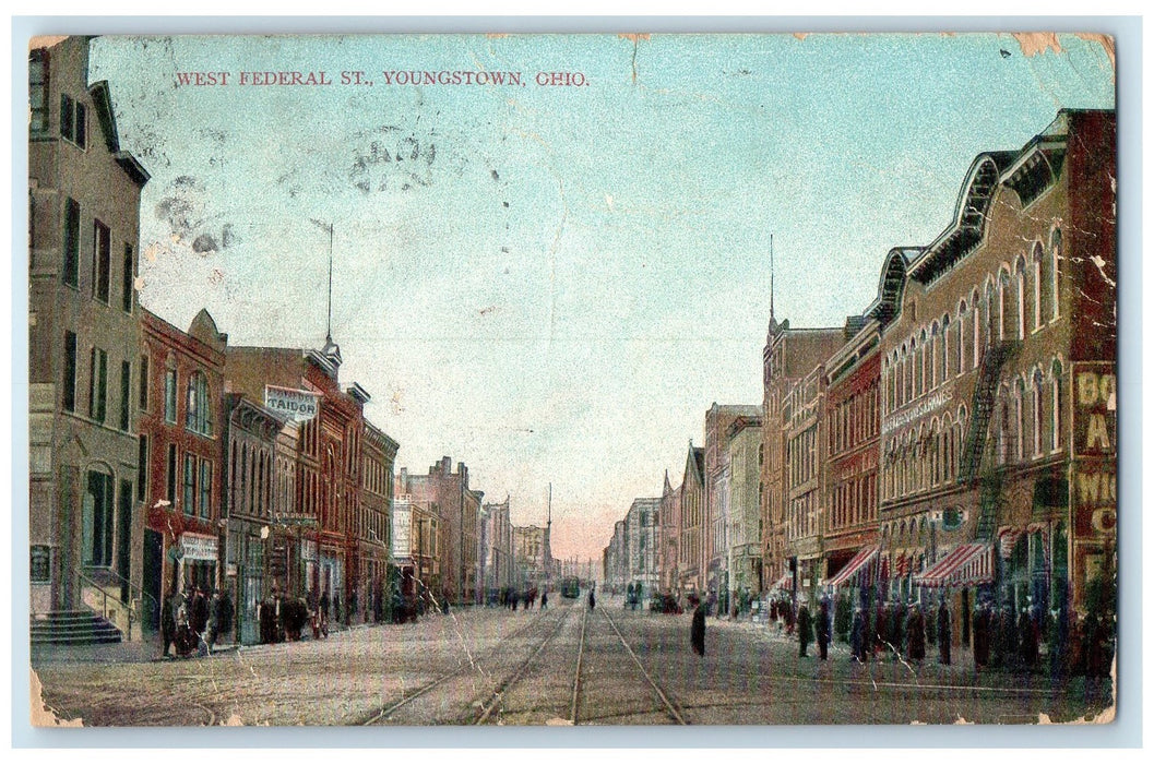 1908 West Federal Street Buildings Shops View Youngstown Ohio OH Posted Postcard