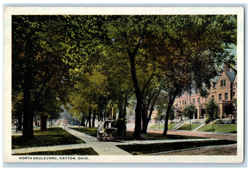 c1920's North Boulevard Residences Trees Scene Dayton Ohio OH Unposted Postcard