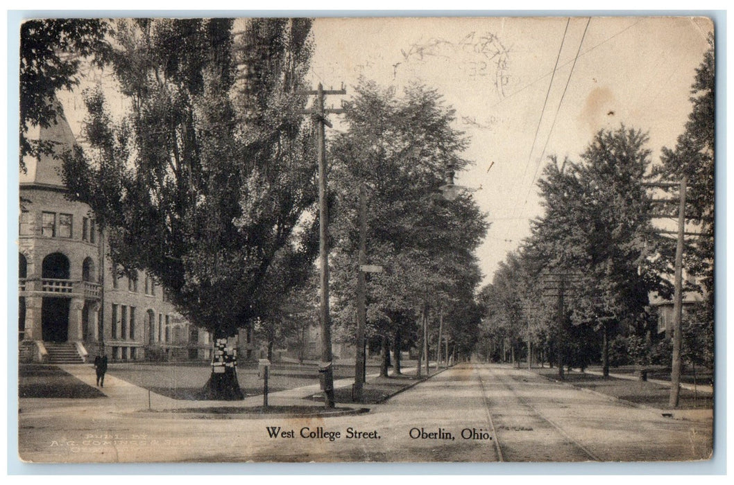 1918 West College Street Trees Scene Oberlin Ohio OH Posted Vintage Postcard