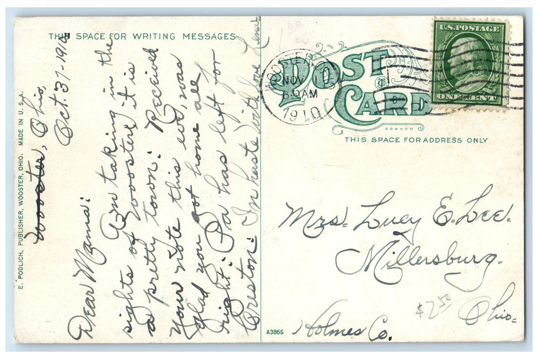 1910 Kaukee Hall University Of Wooster Exterior Wooster Ohio OH Posted Postcard