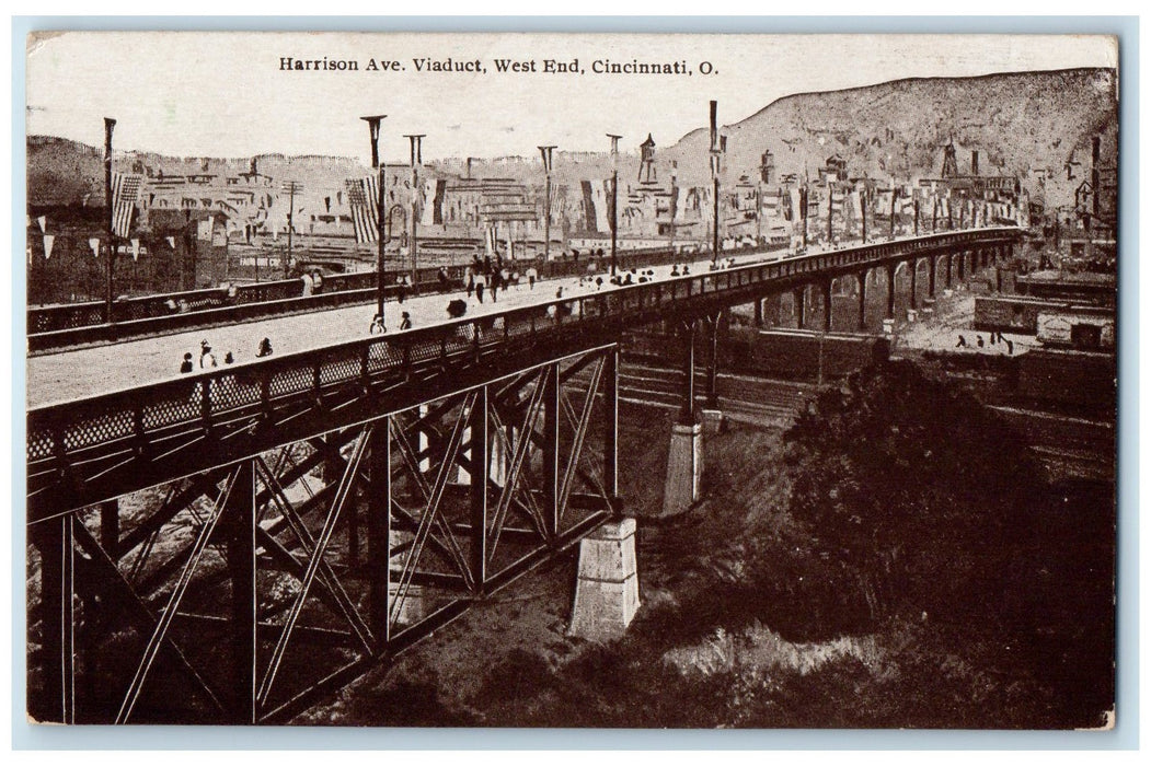 1911 Harrison Avenue Viaduct West End Bridge Cincinnati Ohio OH Posted Postcard