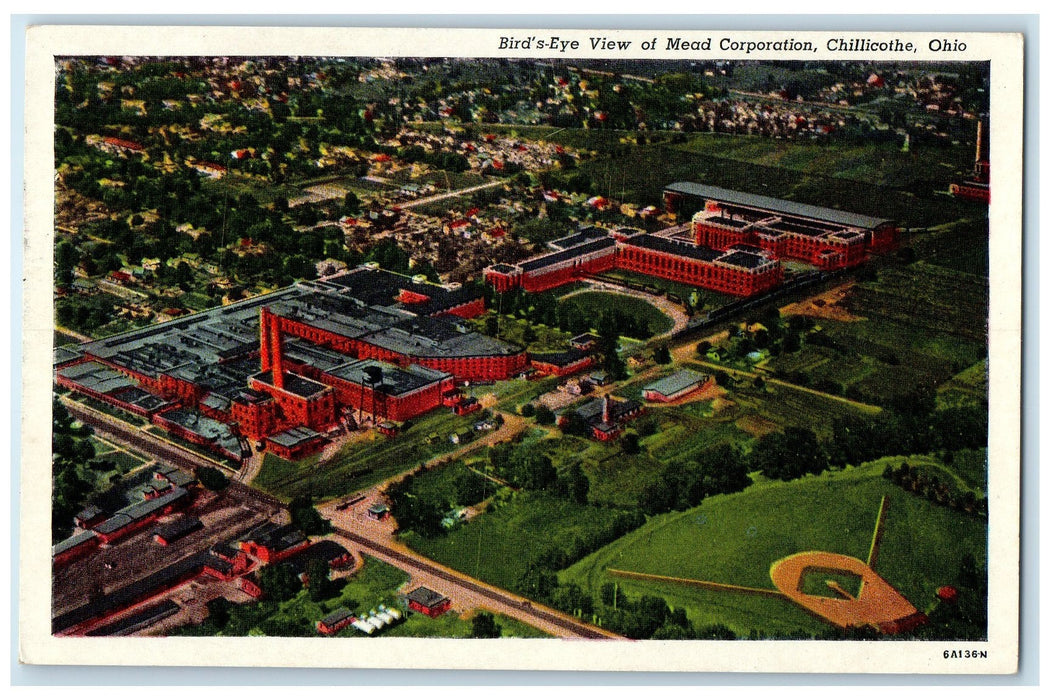 1953 Aerial View Bird's Eye View Of Mead Corporation Chillicothe Ohio Postcard