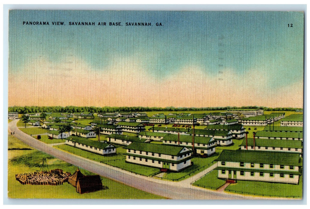 1944 Panorama View Savannah Air Base Buildings View Savannah Georgia GA Postcard