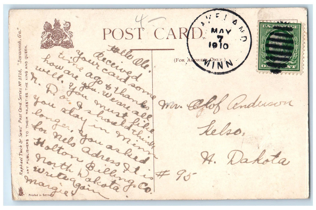 1910 Gen. Sherman's Headquartes March To The Sea Savannah Georgia GA Postcard