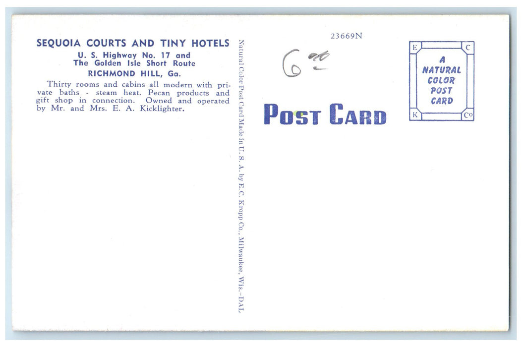 c1940s Sequoia Courts And Tiny Hotels Exterior Richmond Hill Georgia GA Postcard