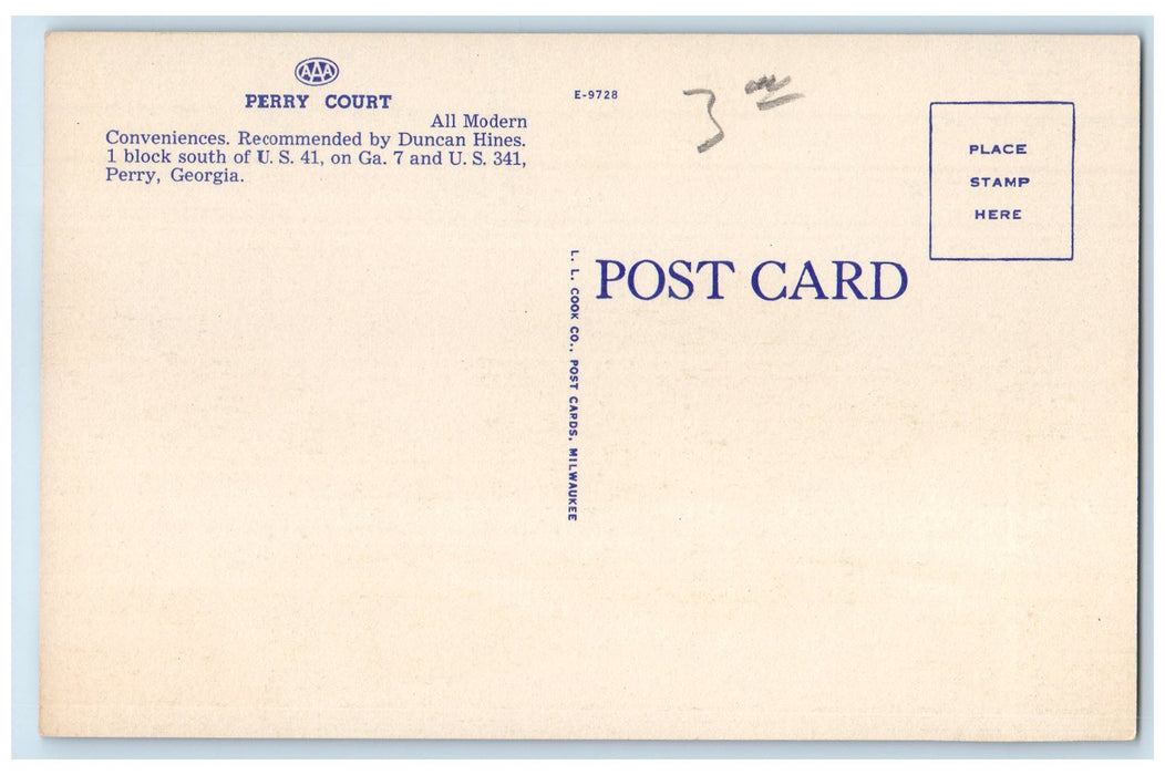 c1940s Perry Court Exterior Roadside Perry Georgia GA Unposted Trees Postcard