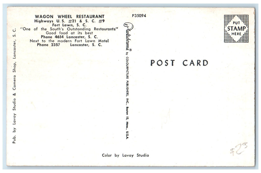 c1960s Wagon Wheel Restaurant Exterior Fort Lawn South Carolina SC Cars Postcard