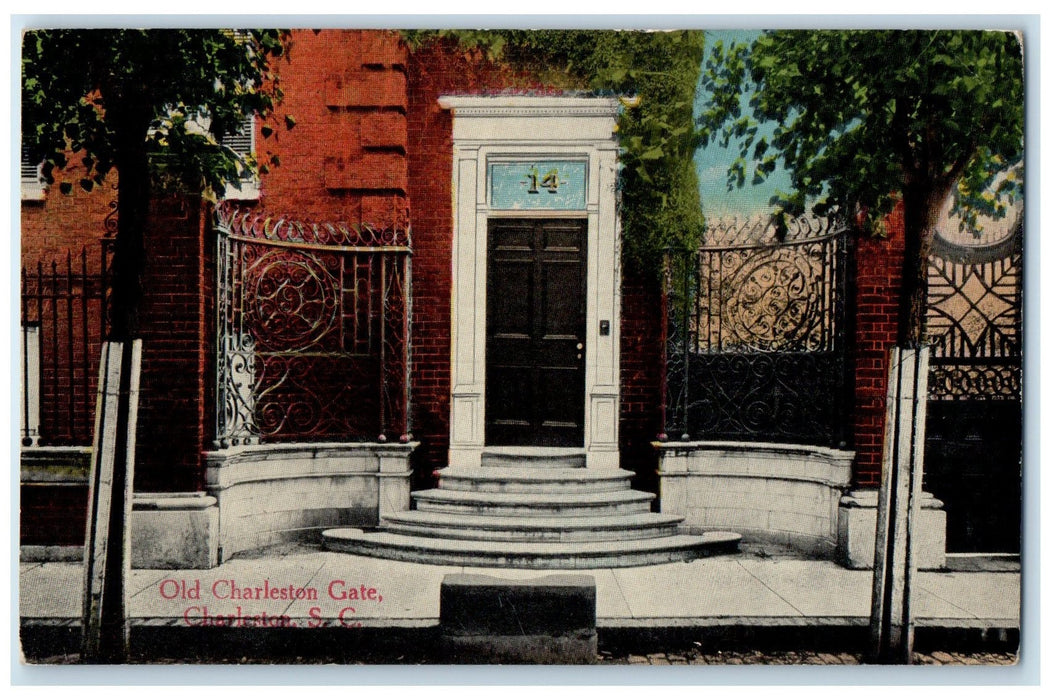 c1910's Old Charleston Gate Exterior Charleston South Carolina SC Trees Postcard