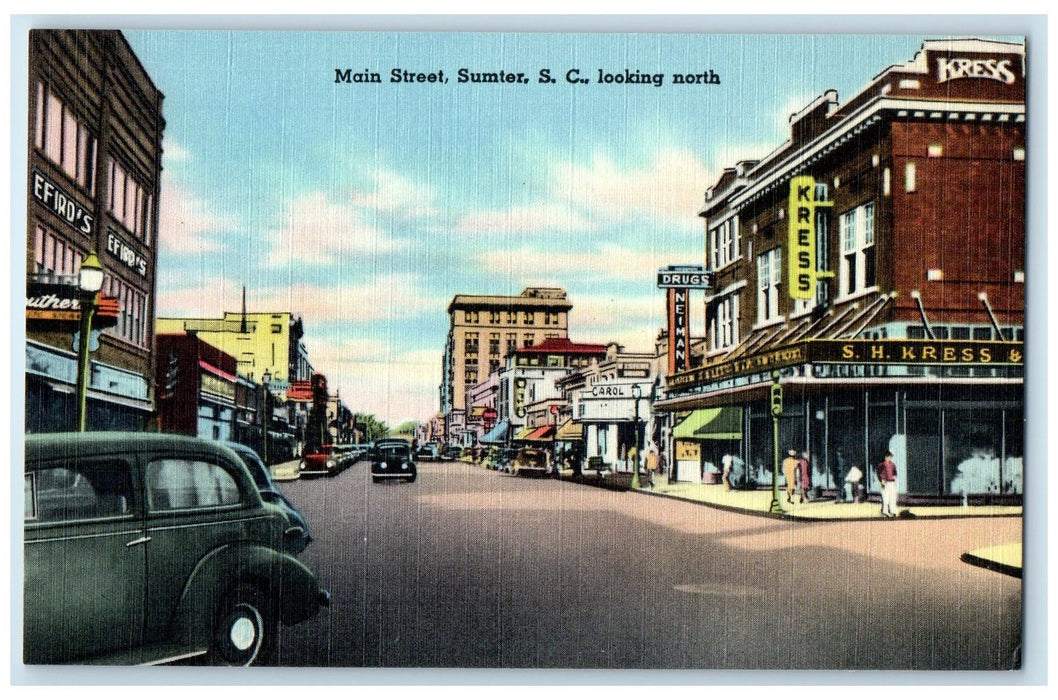 c1940's Looking North Main Street Sumter South Carolina SC Unposted Postcard