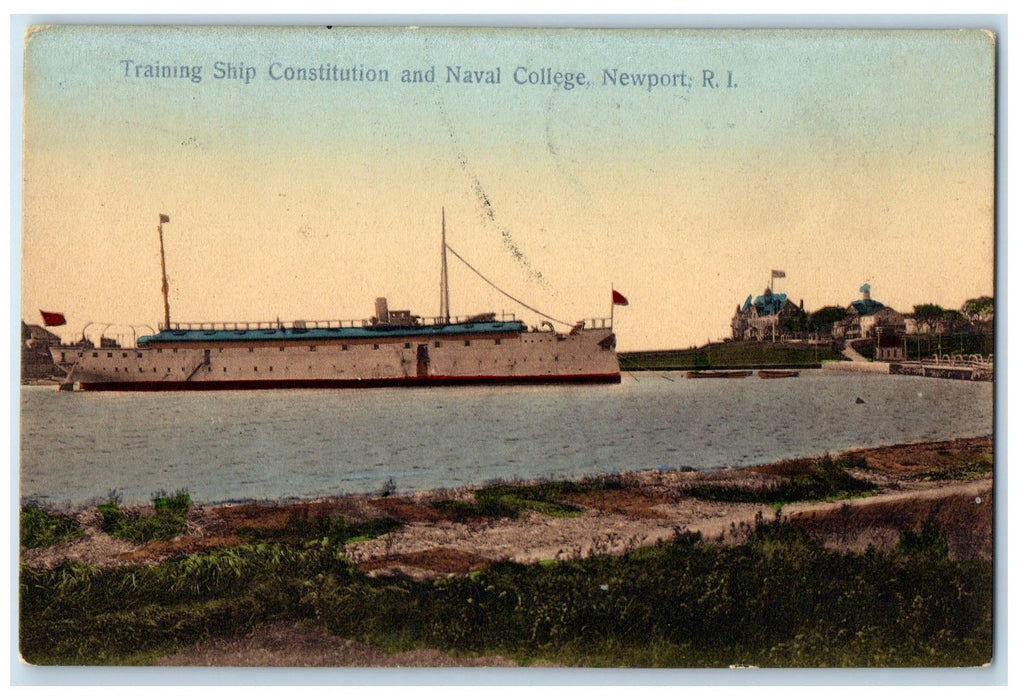 1909 Training Ship Constitution And Naval College Newport Rhode Island Postcard
