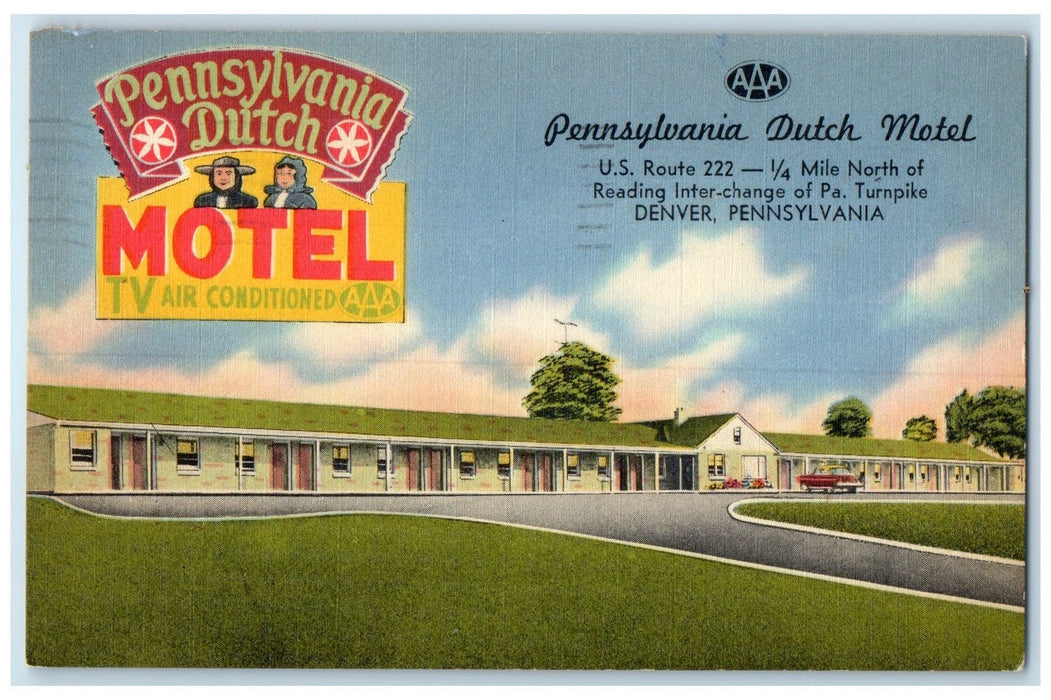 1956 Pennsylvania Dutch Motel Exterior Roadside Denver Pennsylvania PA Postcard