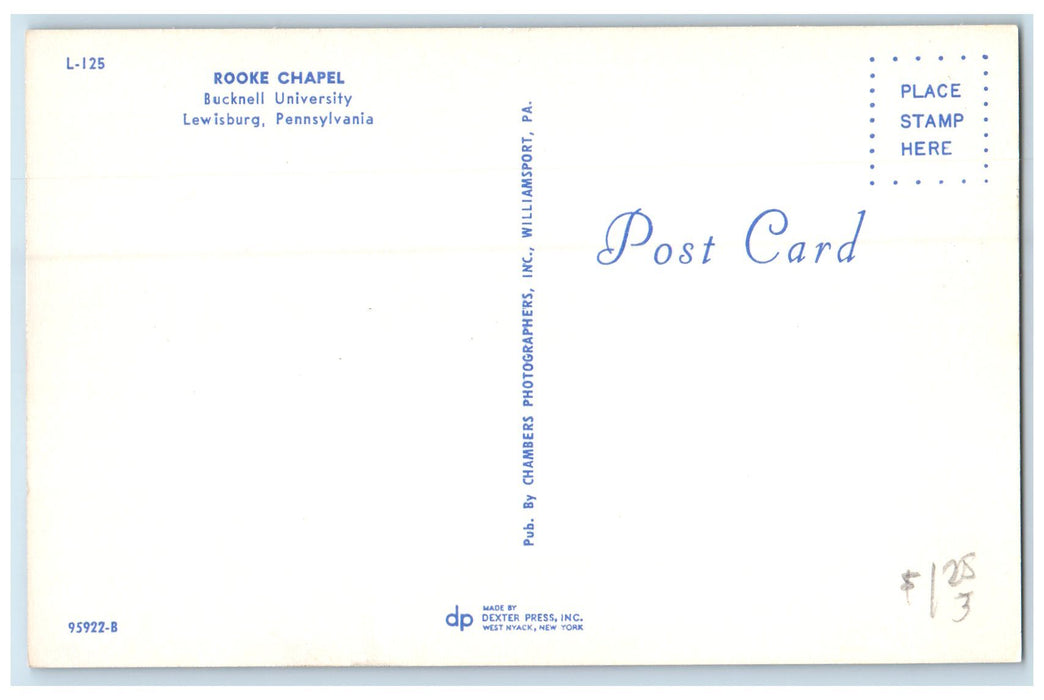 c1960s Rooke Chapel Interior	Bucknell University Lewisburg Pennsylvania Postcard