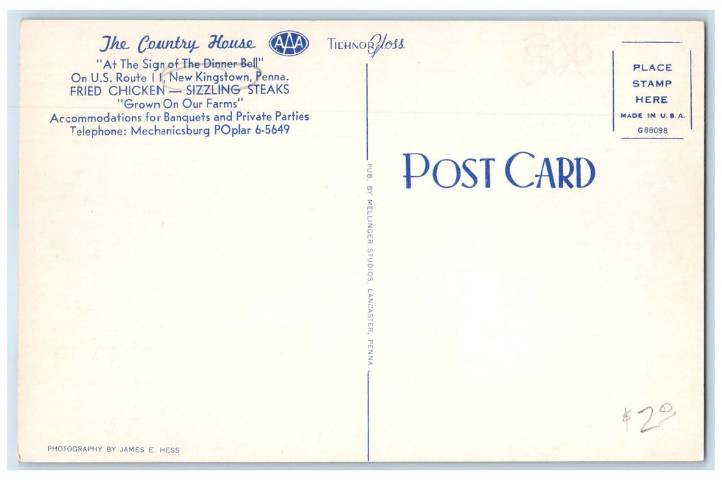 c1940s The Country House Exterior Restaurant New Kingstown Pennsylvania Postcard