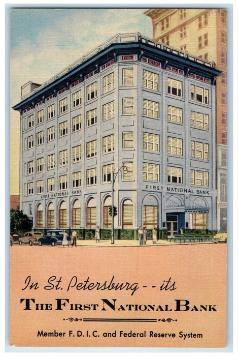 c1940s The First National Bank Exterior St. Petersburg Florida Unposted Postcard