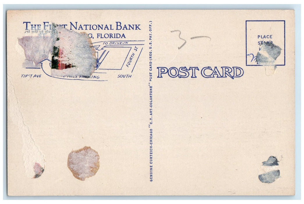 c1940s The First National Bank Exterior St. Petersburg Florida Unposted Postcard