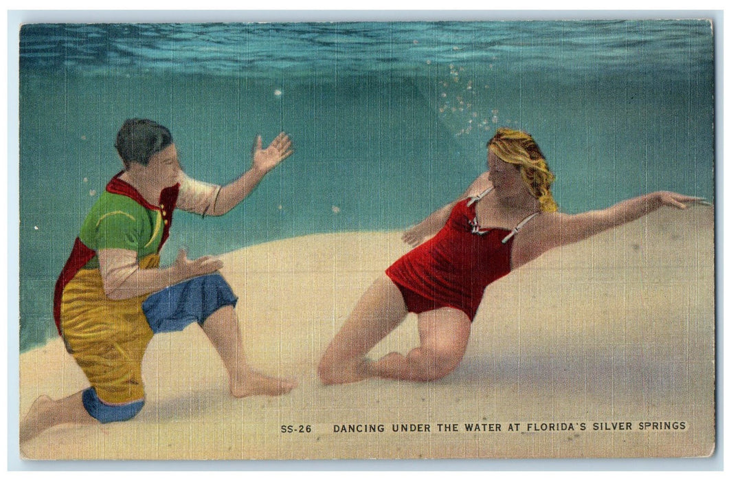 c1940's Dancing Under Water Scene At Silver Springs Florida FL Unposted Postcard