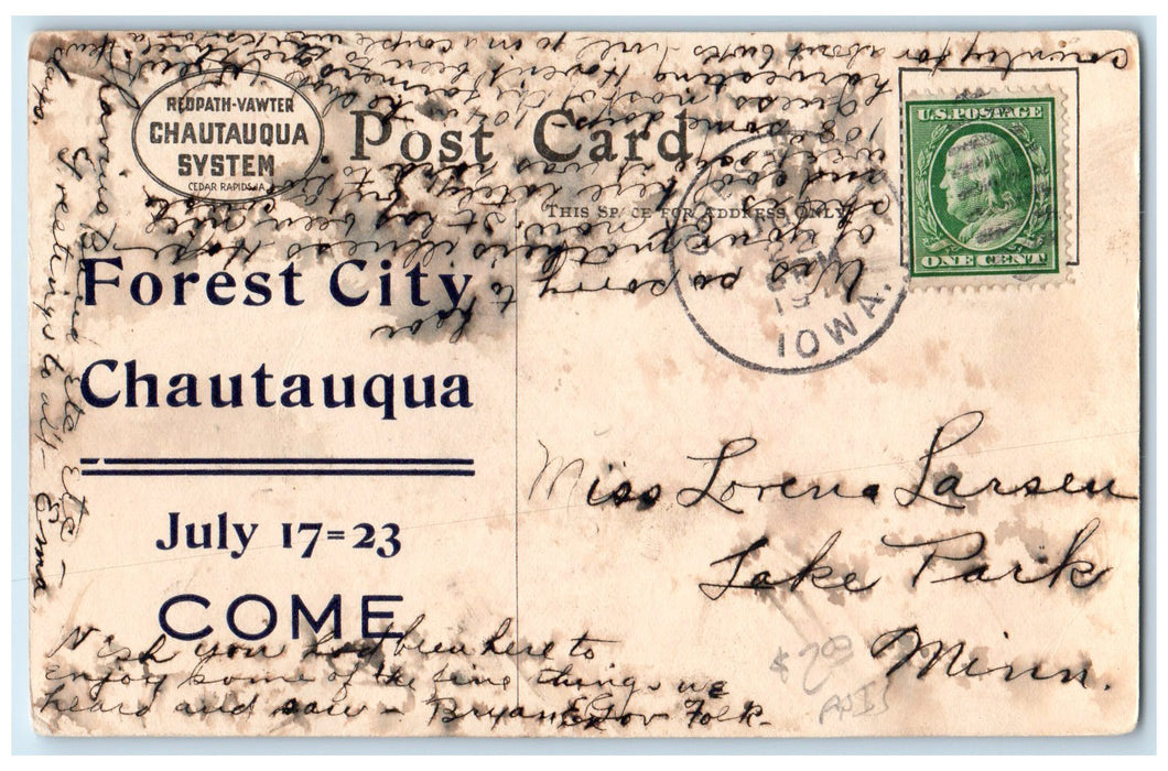 1917 Redpath Vawter Chautauqua Crowd Homeward Bound Cedar Rapids Iowa Postcard
