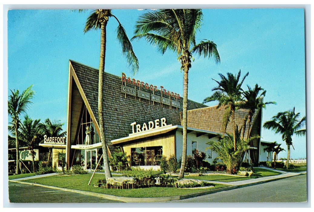 c1960s Barefoot Trader Gourmet Food Shop Pompano Beach Florida FL Trees Postcard