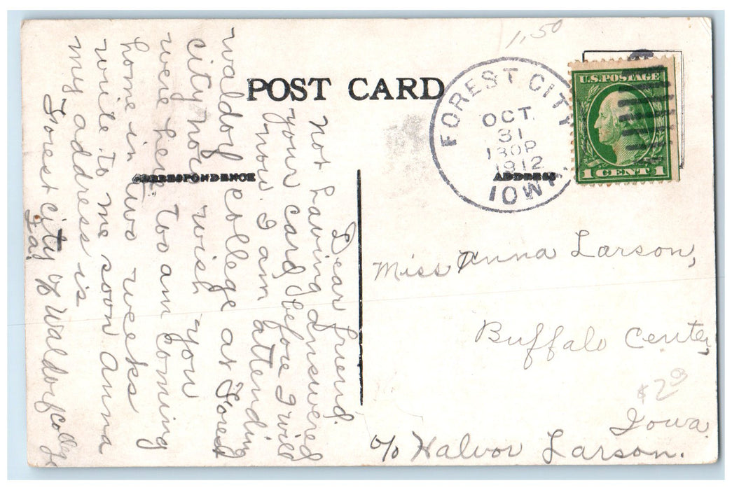 1912 Waldorf College Campus Building Street Road Side Forest City Iowa Postcard
