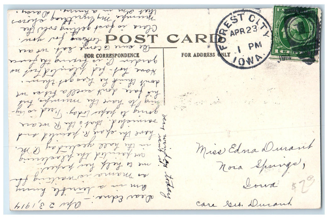 1914 Certainly Long Since You Were In Forest City Correspondence Iowa Postcard