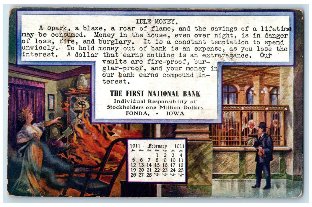 c1905 The First National Bank Stock Holders Correspondence Fonda Iowa Postcard