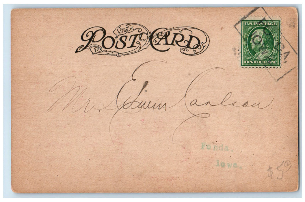c1905 The First National Bank Stock Holders Correspondence Fonda Iowa Postcard