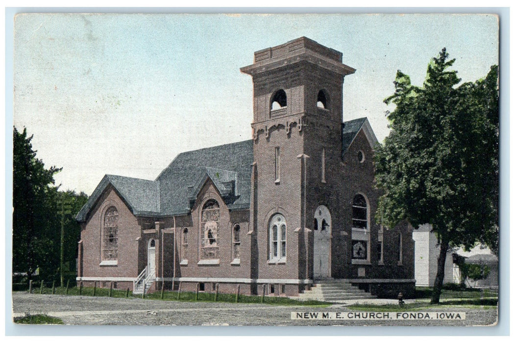 1911 Methodist Episcopal Church Building Stairway Entrance Fonda Iowa Postcard