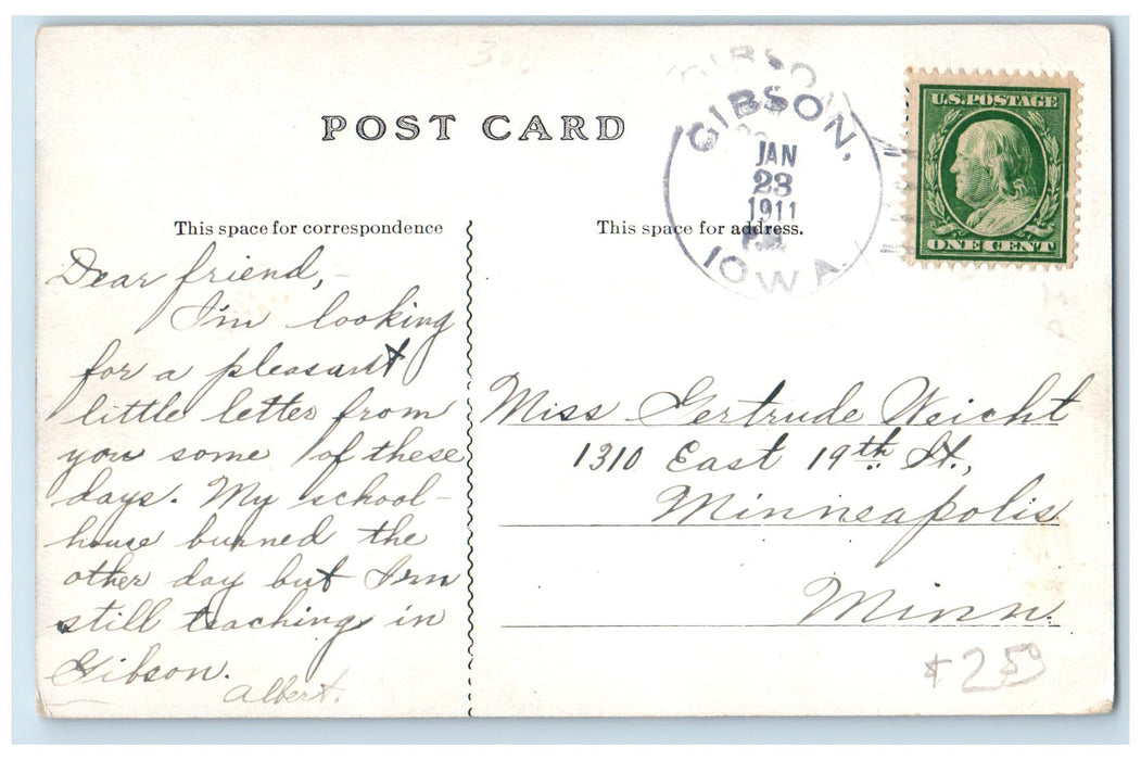 1911 Methodist Episcopal Church Building Stairway Entrance Fonda Iowa Postcard