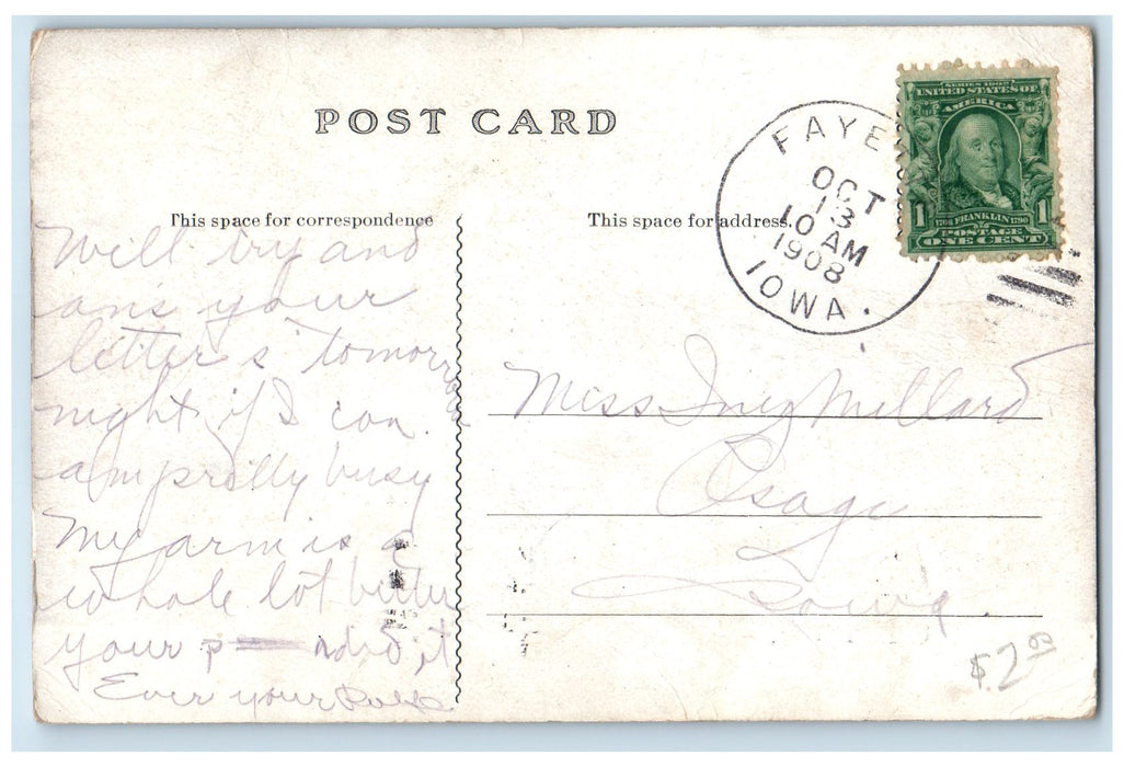 1908 Science Hall  Building Students On Stairway Entrance Fayette Iowa Postcard