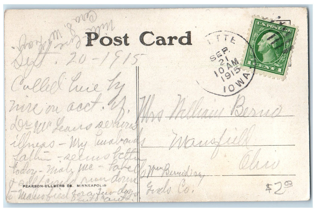 1915 Science Hall U I U Building View Pathways Trees Fayette Iowa IA Postcard