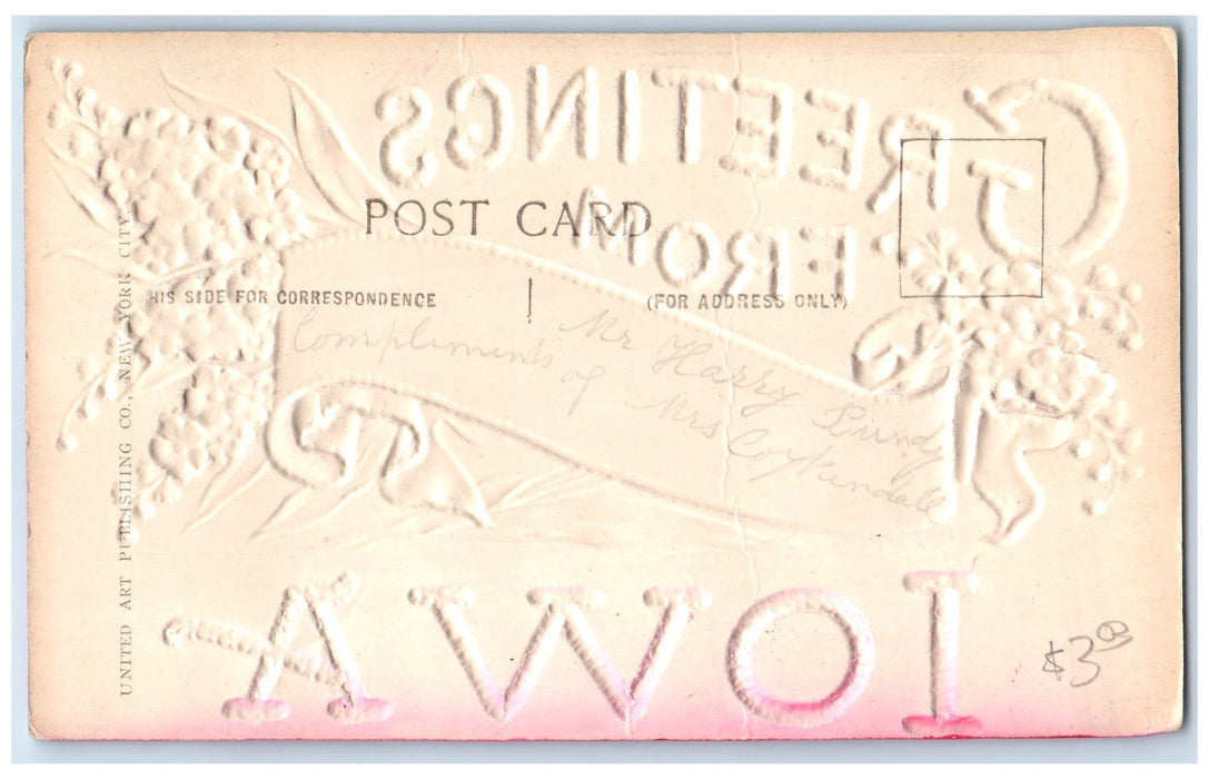 c1950's Greetings From Farragut Exterior Glitters Iowa IA Embossed Postcard