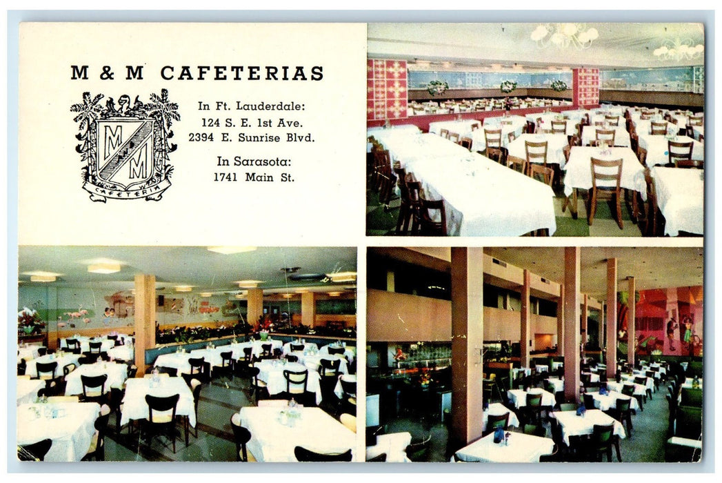 c1960's M & M Cafeterias Interior Fort Lauderdale Marathon Florida FL Postcard