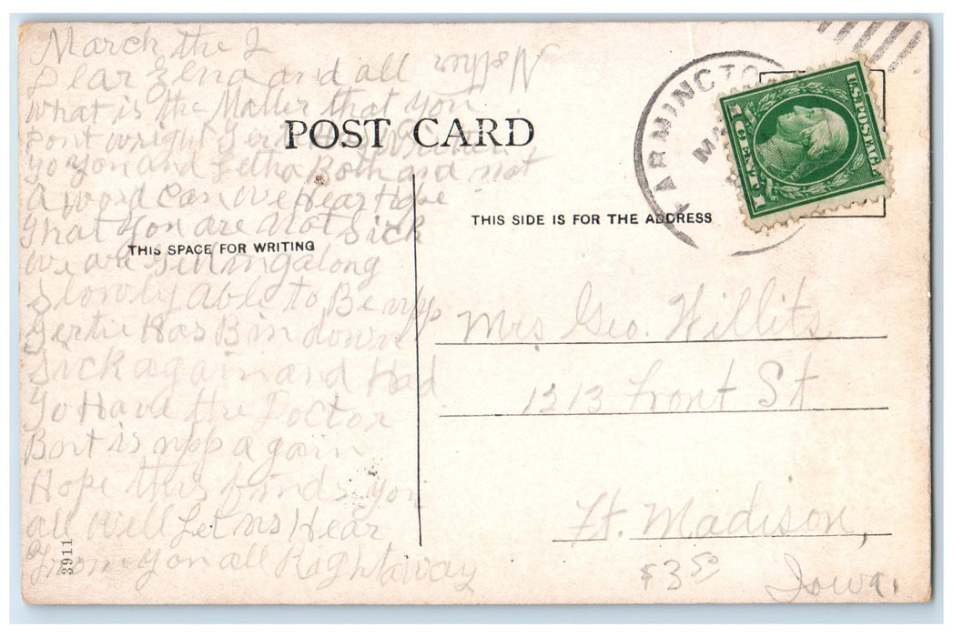 c1910 Public School Campus Building Tower Dirt Surface Farmington Iowa Postcard