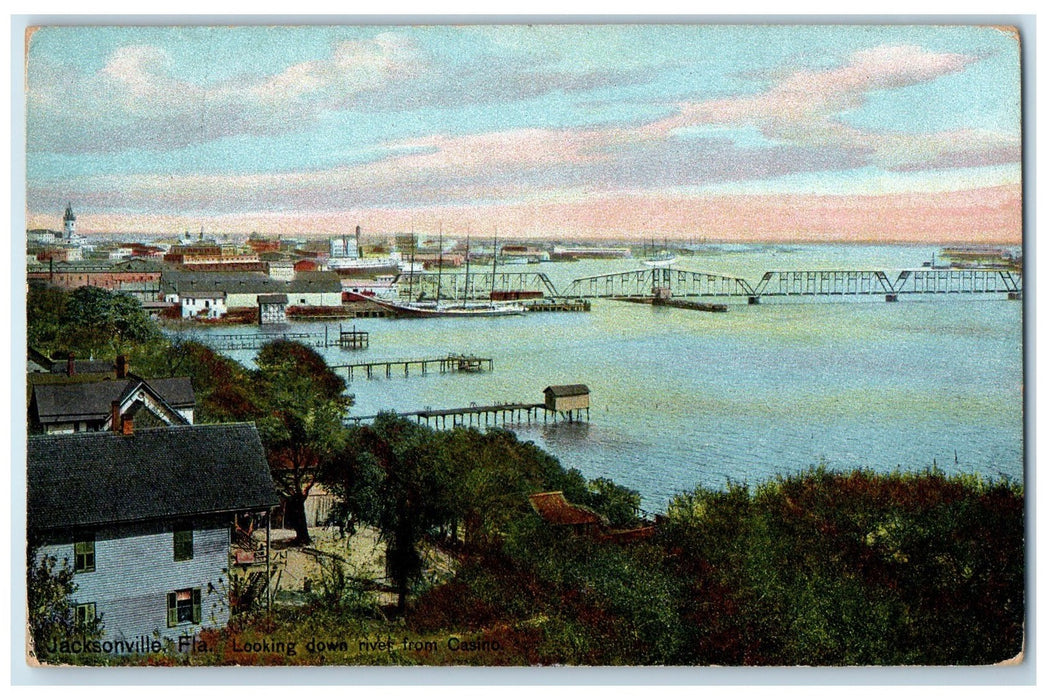 c1940's Looking Down River From Casino Jacksonville Florida FL Unposted Postcard