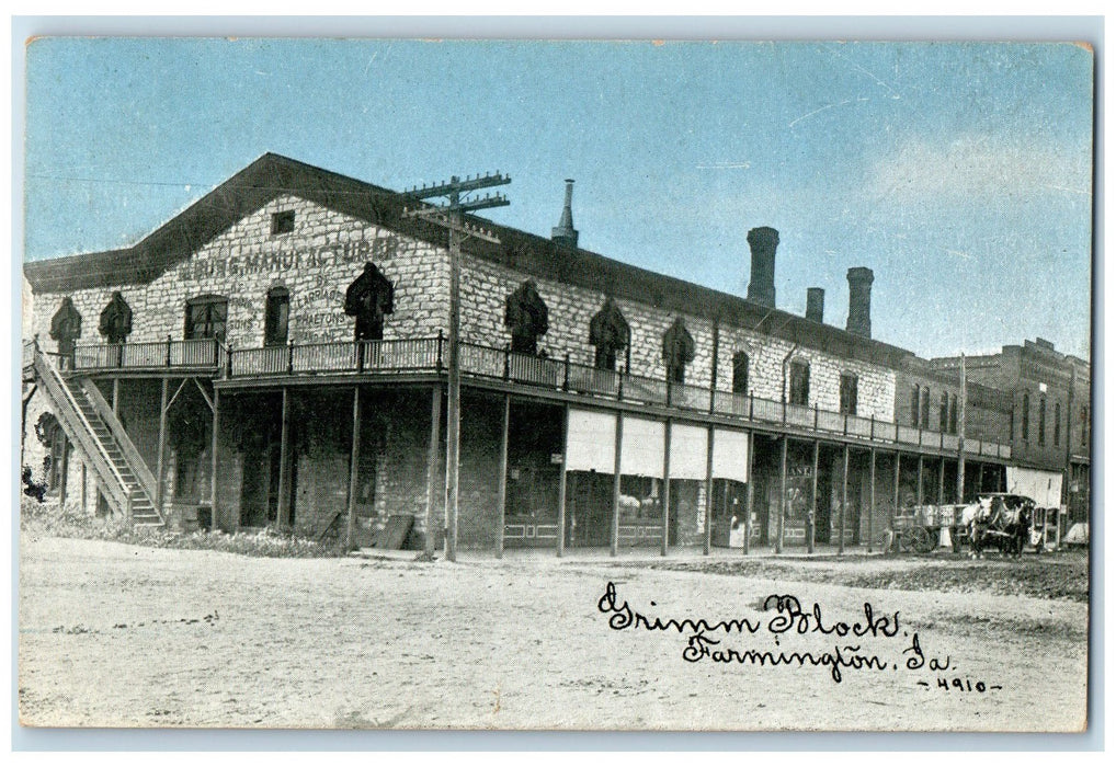 c1910's Grimm Blocks Burg Manufacturer Dirt Road Farmington Iowa Posted Postcard