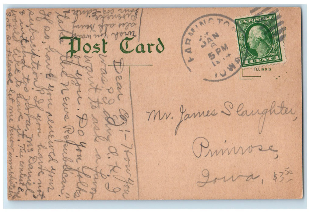 c1910's Grimm Blocks Burg Manufacturer Dirt Road Farmington Iowa Posted Postcard