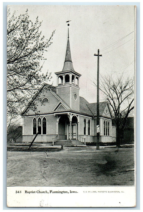 1920 Baptist Church Dirt Road Building Steps Entrance Farmington Iowa Postcard