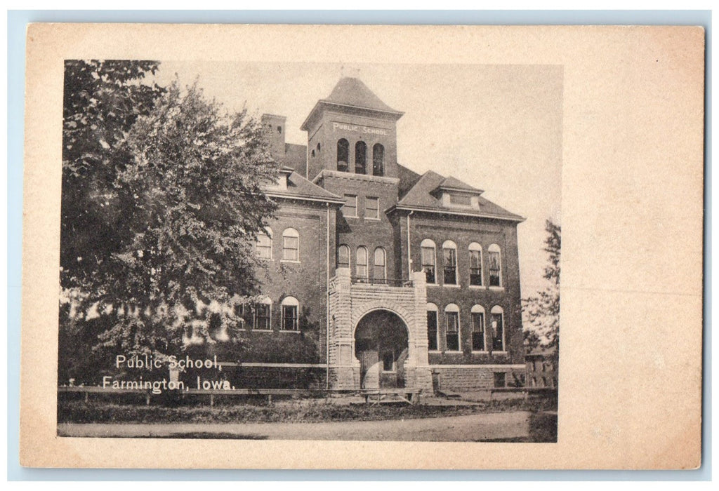 c1907's Public School Campus Building Tower Entrance Farmington Iowa Postcard