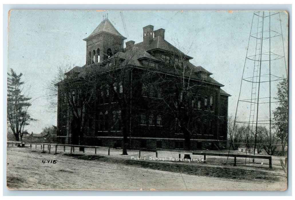 1911 Public School Campus Building View Truss Tower Farmington Iowa IA Postcard