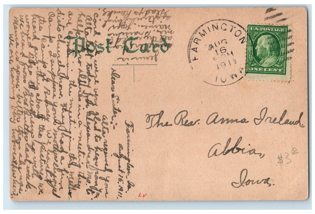 1911 Public School Campus Building View Truss Tower Farmington Iowa IA Postcard