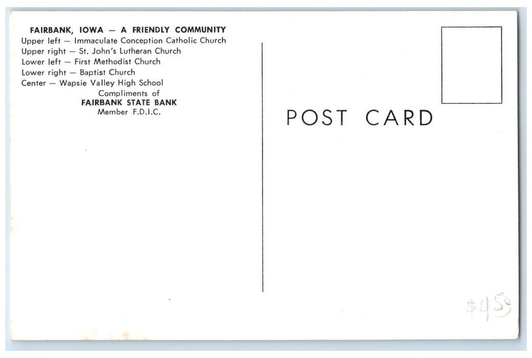 c1920 Friendly Community Group Of Churches & High School Fairbank Iowa Postcard