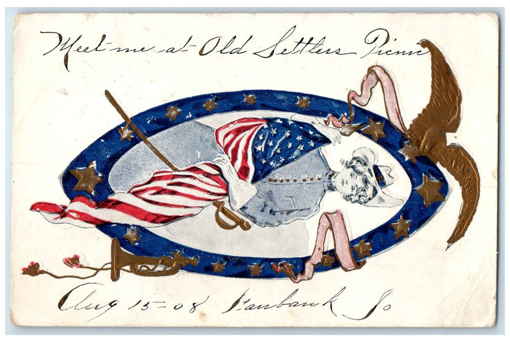 c1920's Meet Me AT Old Settlers Correspondence Fairbank  Iowa Embossed Postcard