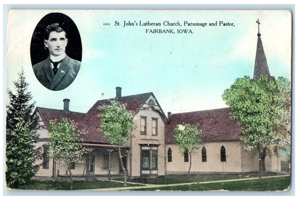 c1910's St. John's Lutheran Church Parsonage & Pastor Fairbank Iowa IA Postcard