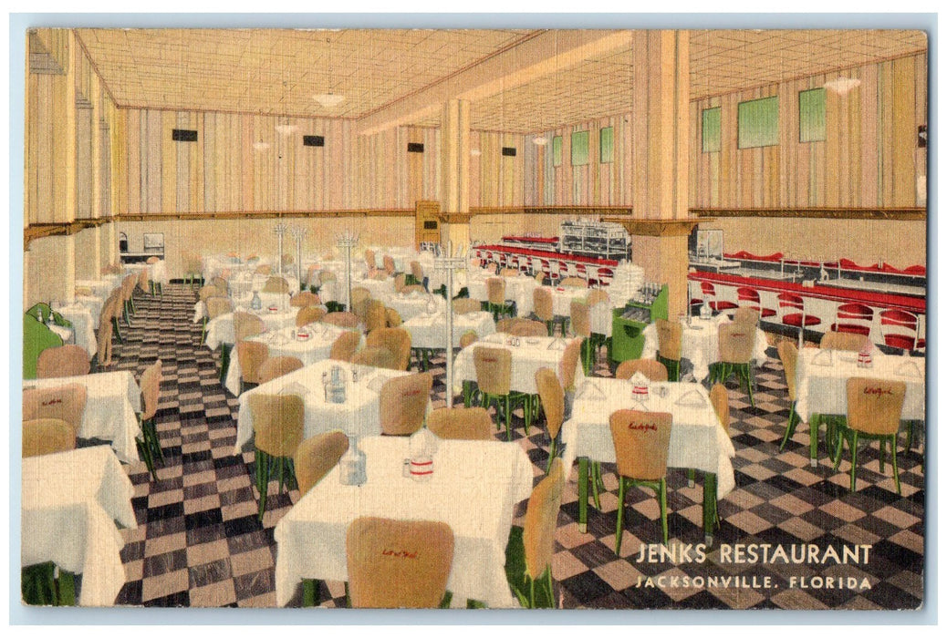 1939 Jenks Restaurant Interior Tables Jacksonville Florida FL Posted Postcard