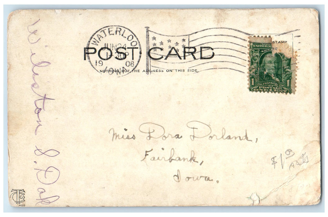 1908 House Home Door Entrance Trees Pathways Fairbank Iowa IA Antique Postcard