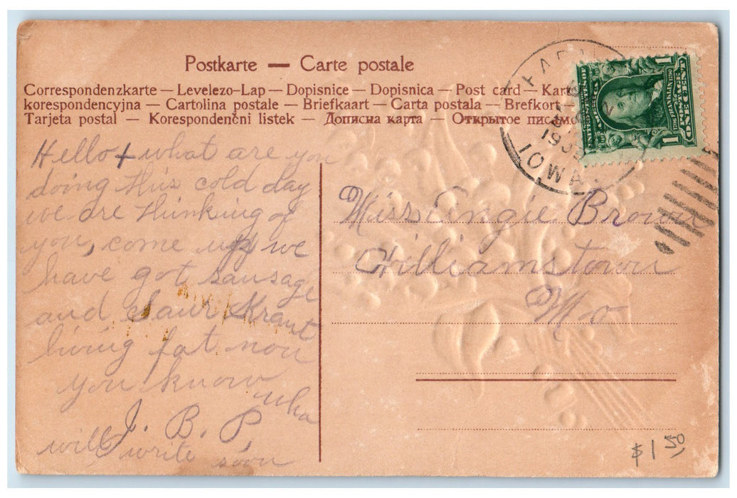 c1920's Greetings From  Farmington White Flowers & Green Leaf Iowa IA Postcard