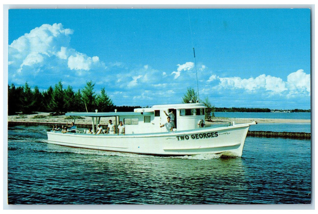 c1960's Drift Fishing On The Two Georges Boat Boynton Beach Florida FL Postcard