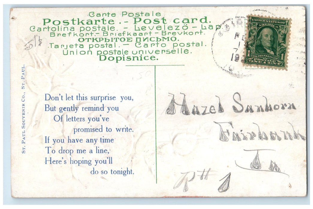 1908 Well Here I am In Fairbank Iowa Correspondence Red Rose IA Posted Postcard