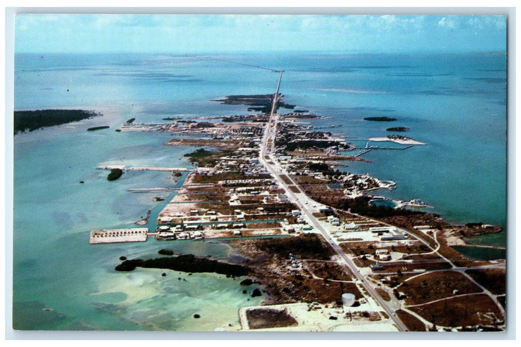 c1960's Airview Of Looking South Seven Mile Bridge Marathon Florida FL Postcard